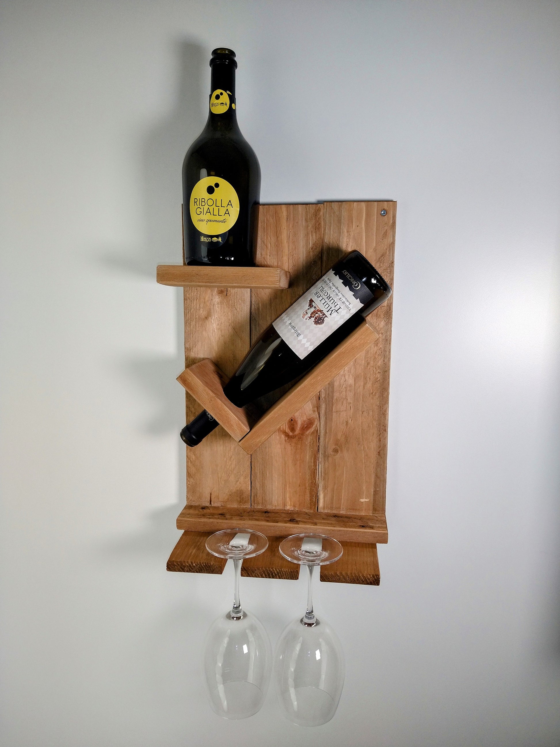 Portabottiglie porta bicchieri da parete per 2 Bottiglie – L